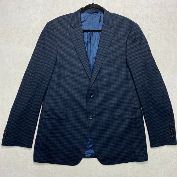 Samuelsohn Sport Coat Mens 44 Tall Blue Check Ermenegildo Zegna Fabric Jacket - Picture 1 of 14